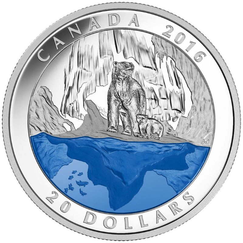 2016 20 Fine Silver Coin with Colour Iconic Canada The Polar