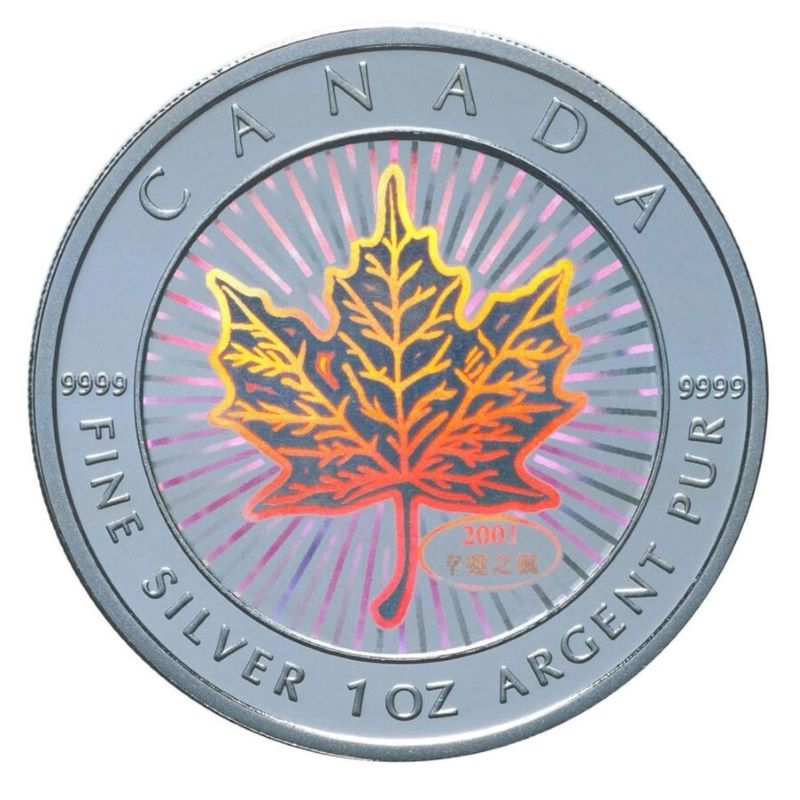 2001 $5 Fine Silver Hologram Coin - Auspicious Maple Leaf