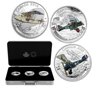 Fine Silver 3 Coin Set with Colour - Aircraft of the First World War