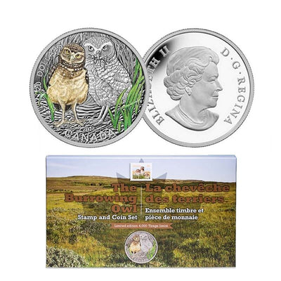 Fine Silver Coin with Colour and Stamp Set - Baby Animals: Burrowing Owl