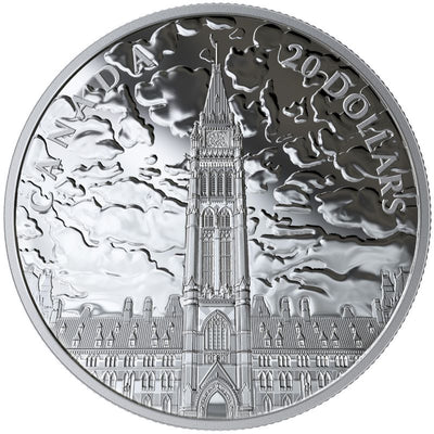 Fine Silver Coin with Black Light Effect - Lights of Parliament Hill Reverse