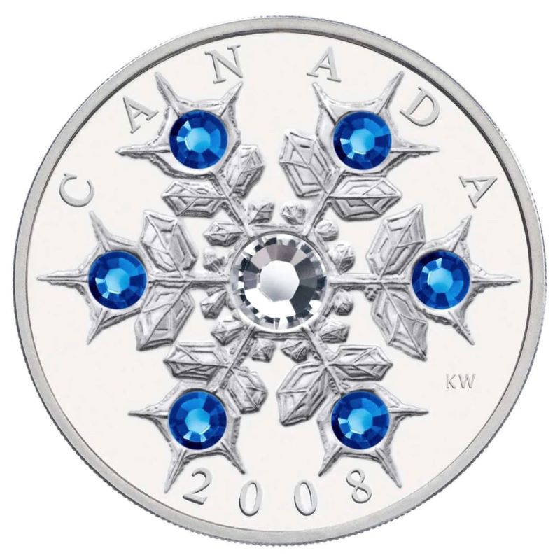 Fine Silver Coin with Swarovski Crystal - Crystal Snowflake: Sapphire Reverse