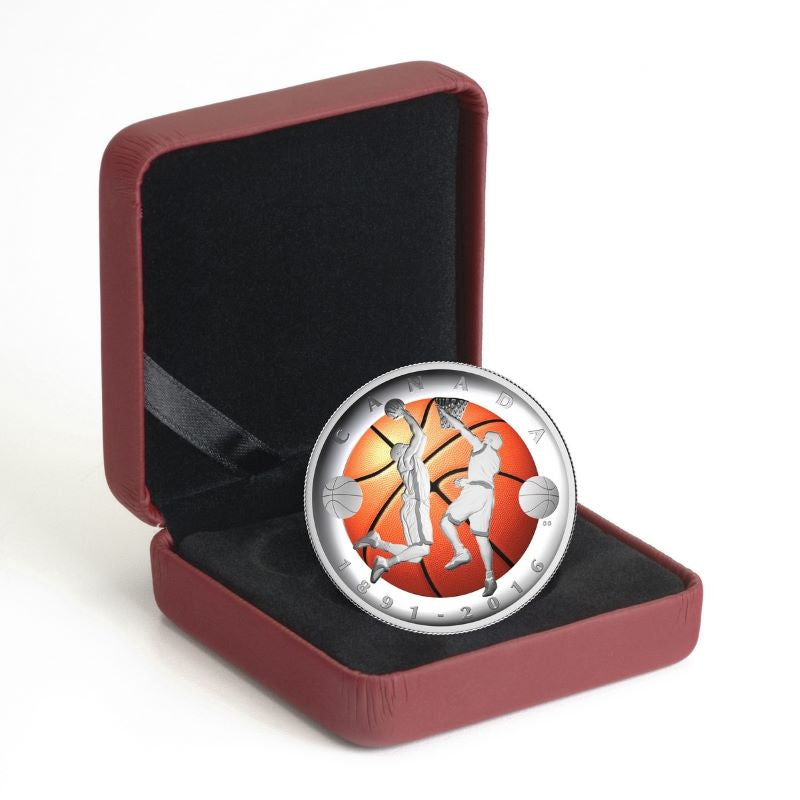 Fine Silver Coin with Colour - 125th Anniversary of the Invention of Basketball Packaging
