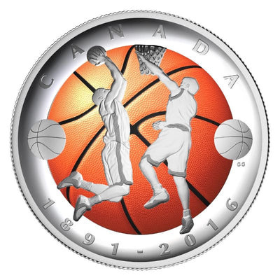 Fine Silver Coin with Colour - 125th Anniversary of the Invention of Basketball Reverse
