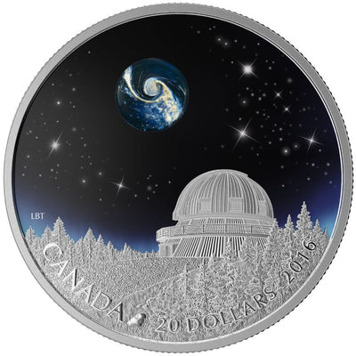 Fine Silver Glow In The Dark Coin with Colour and Glass Element - The Universe Reverse