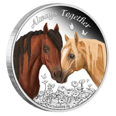 Fine Silver Coin with Colour - Always Together: Horses Reverse