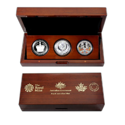 Fine Silver 3 Coin Set with Colour - The Longest Reigning Monarch of the Commonwealth Packaging
