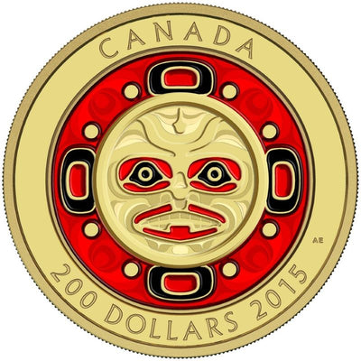 Pure Gold Ultra High Relief Coin with Colour - Singing Moon Mask Reverse