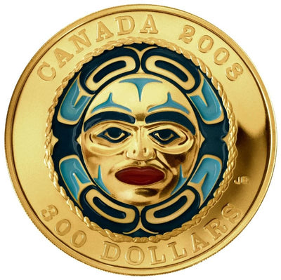 14k Gold Coin with Colour - Four Seasons Moon Mask Reverse