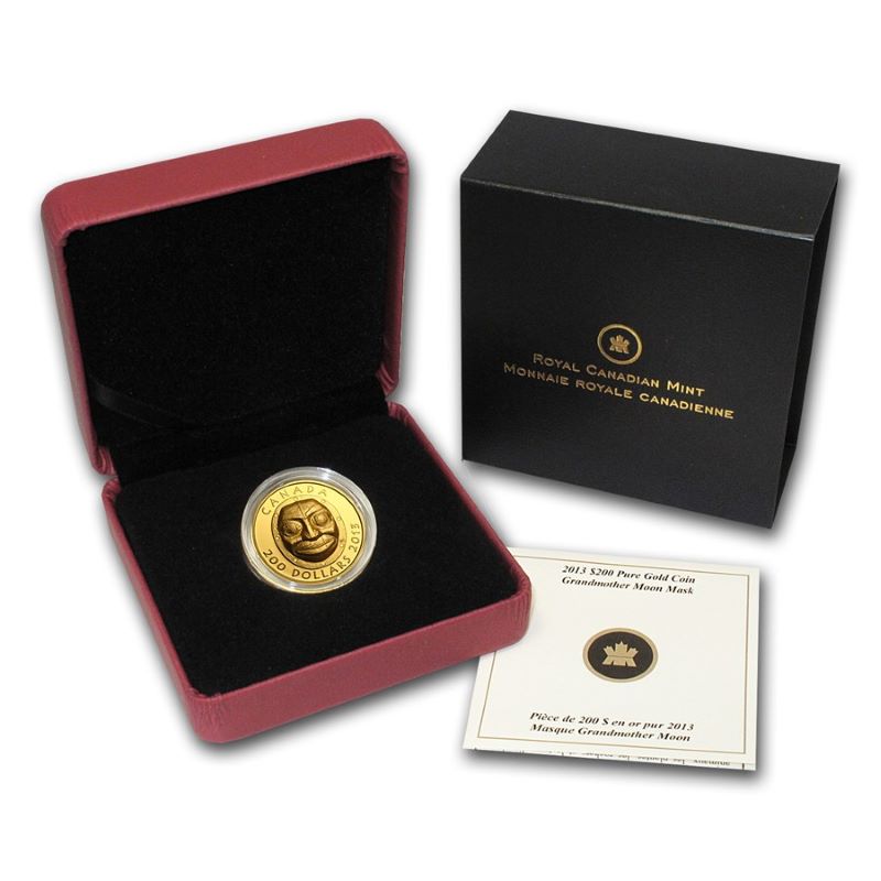 Pure Gold Ultra High Relief Coin - Grandmother Moon Mask Packaging