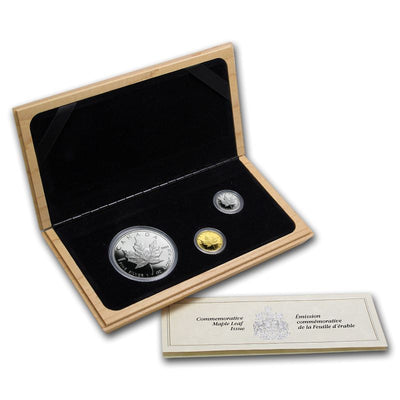 Gold Silver Platinum 3 Coin Set - 10th Anniversary of the Canadian Maple Leaf Coin Packaging