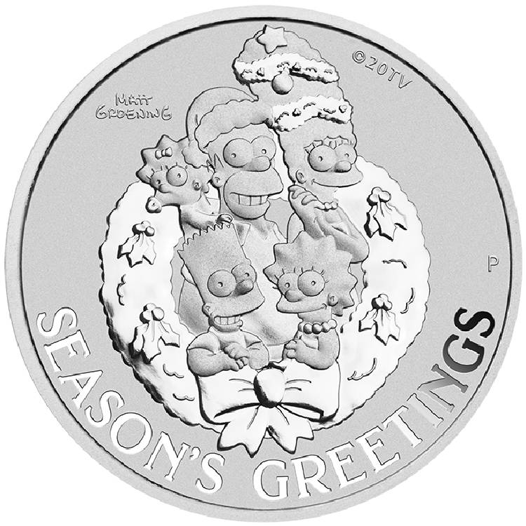 1oz Pure Silver Simpsons Seasons Greetings Coin
