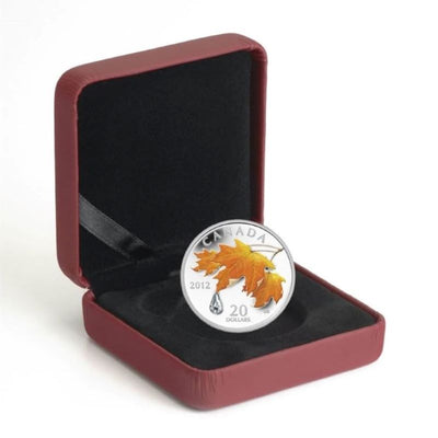 Fine Silver Coin with Colour and Swarovski Crystal - Sugar Maple Crystal Raindrop Packaging