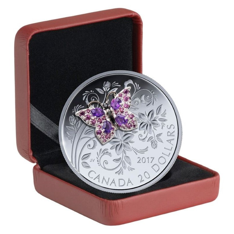Fine Silver Coin with Gemstones - Bejewelled Bugs: Butterfly Packaging