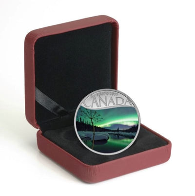 Fine Silver Coin with Colour - Celebrating Canada's 150th: Aurora Borealis at McIntyre Creek Packaging