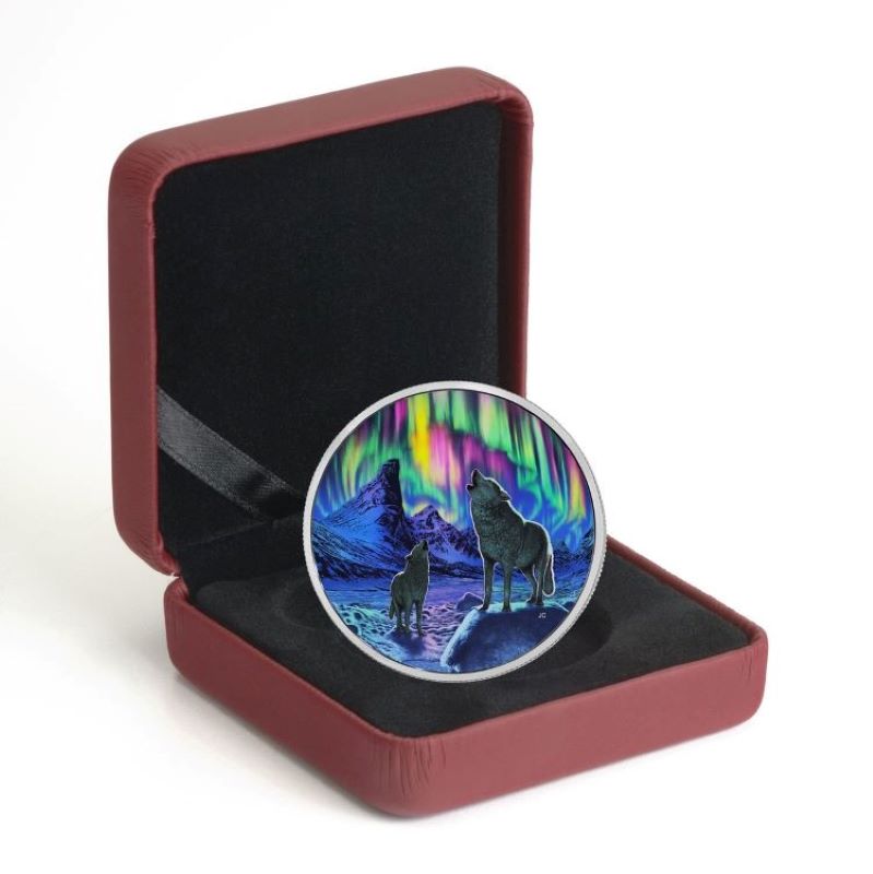 Fine Silver Glow In The Dark Coin - Northern Lights In the Moonlight Packaging