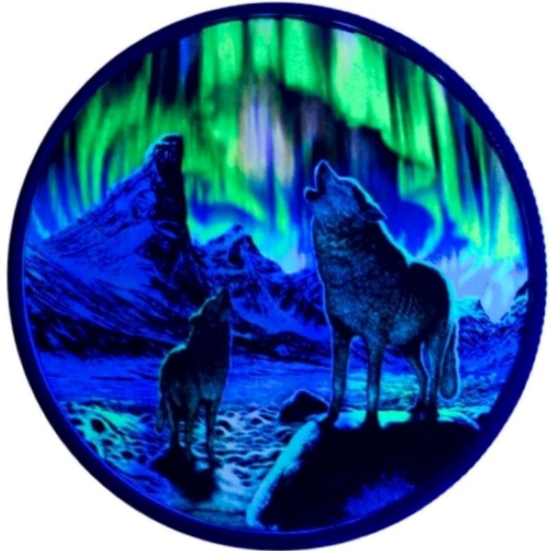 Fine Silver Glow In The Dark Coin - Northern Lights In the Moonlight Reverse