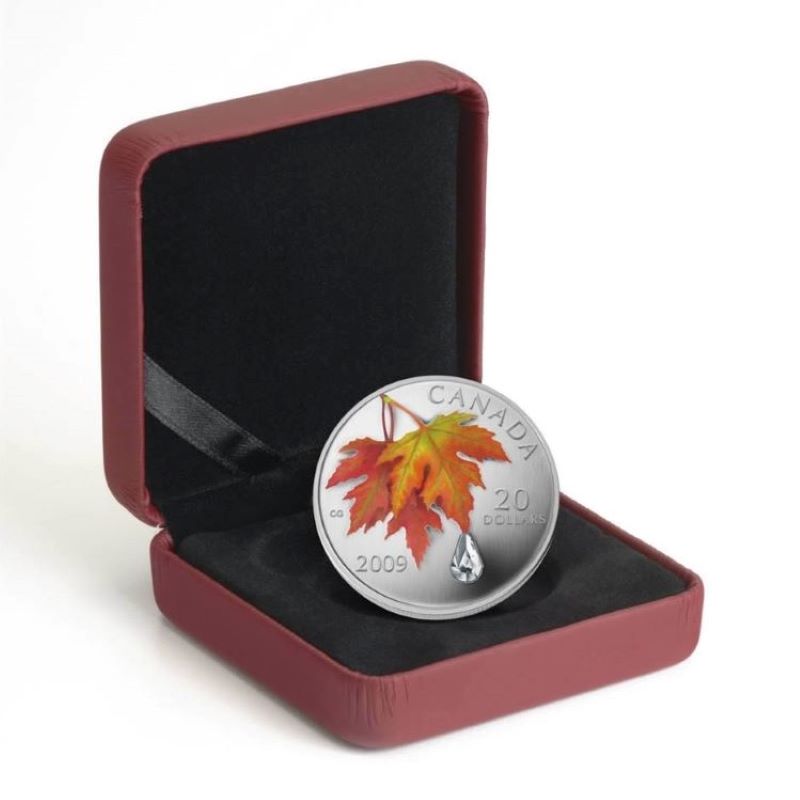 Fine Silver Coin with Colour and Swarovski Element - Autumn Showers Crystal Raindrop Packaging