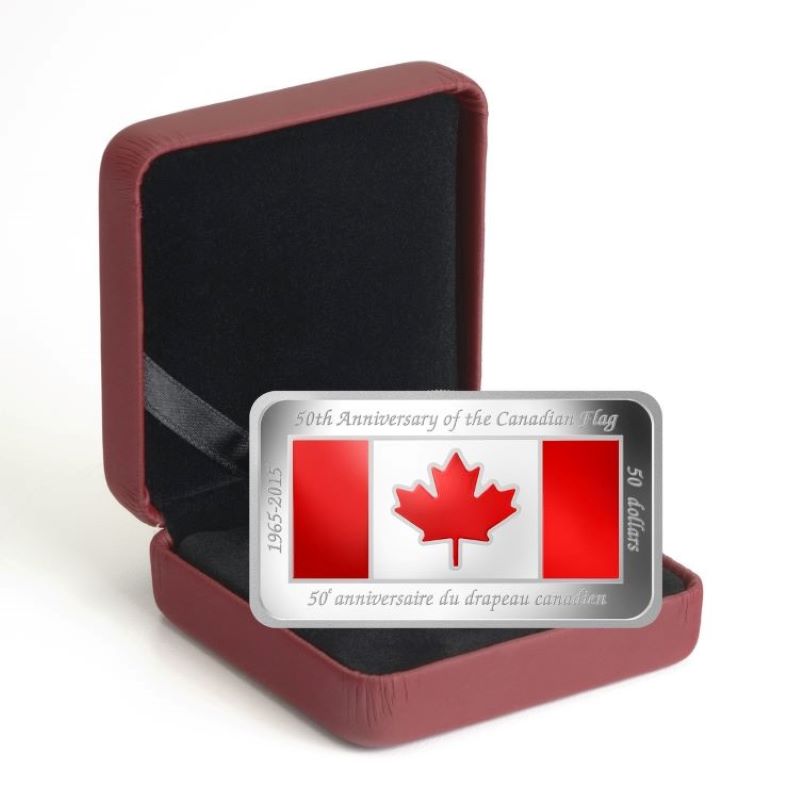 Fine Silver Coin with Colour - 50th Anniversary of the Canadian Flag Packaging