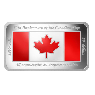 Fine Silver Coin with Colour - 50th Anniversary of the Canadian Flag Reverse