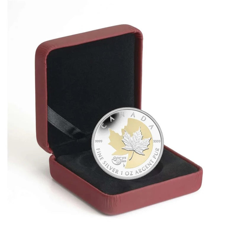 2013 $5 Fine Silver Coin with Gold Plating - 25th Anniversary of the Silver Maple Leaf
