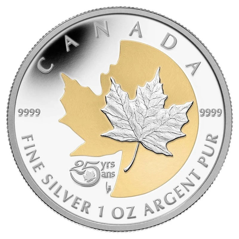 2013 $5 Fine Silver Coin with Gold Plating - 25th Anniversary of the Silver Maple Leaf