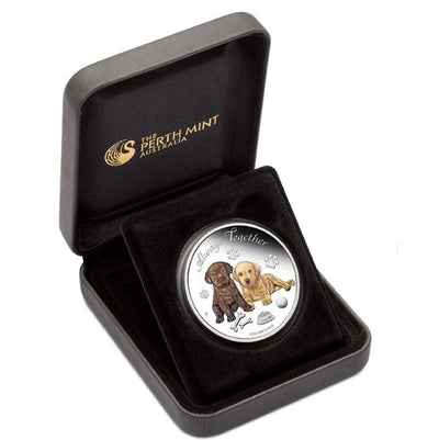 Fine Silver Coin with Colour - Always Together Puppies Packaging