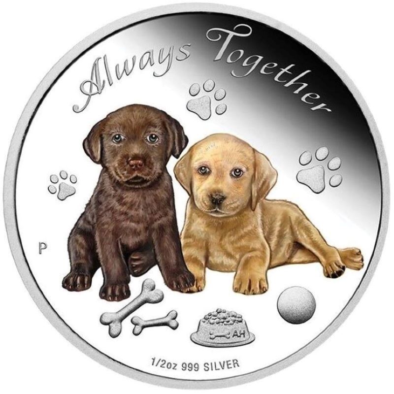 Fine Silver Coin with Colour - Always Together Puppies Reverse