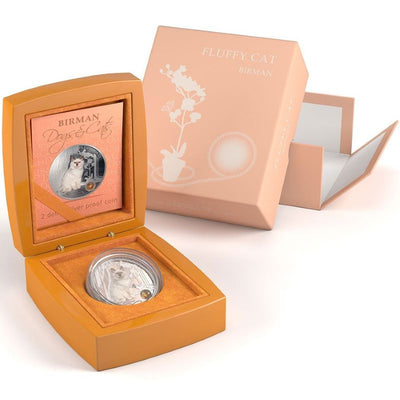 Fine Silver Coin with Colour and Swarovski Crystal - Fluffy Cat: Birman Packaging