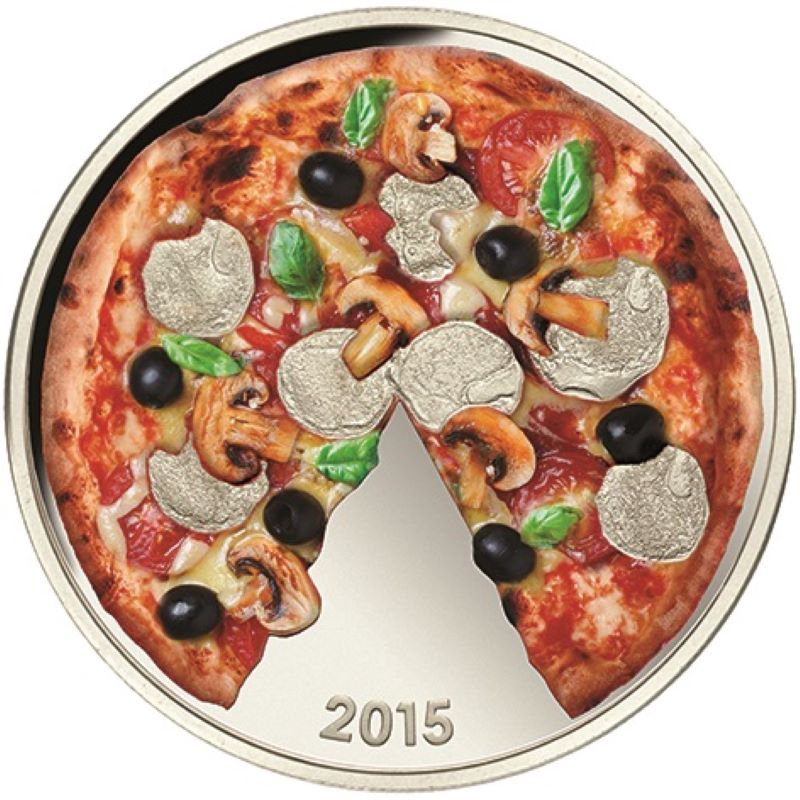 Fine Silver Coin with Colour and Scratch-n-Sniff Effect - Moneta Pizzeria Reverse