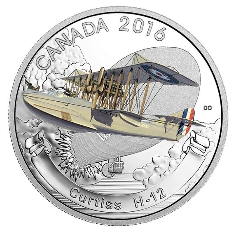 Fine Silver 3 Coin Set with Colour - Aircraft of the First World War: Curtiss H-12 Reverse