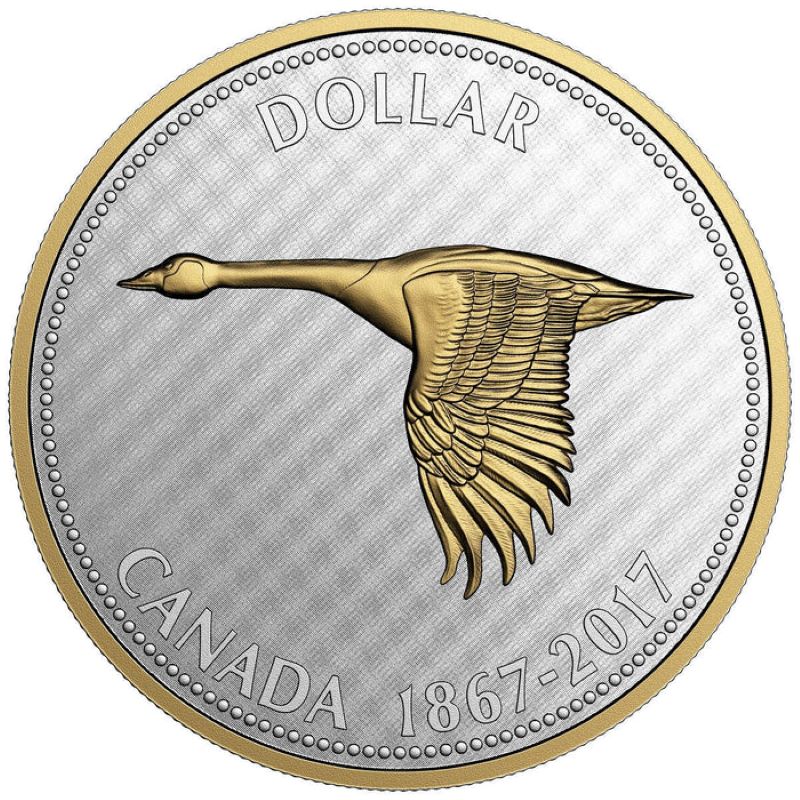 Fine Silver 6 Coin Set with Gold Plating - Big Coin Series: Alex Colville 1 Dollar Canada Goose Reverse
