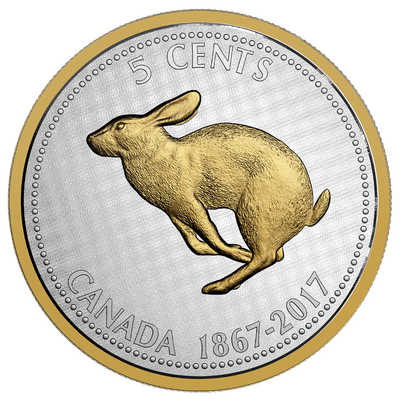 Fine Silver 6 Coin Set with Gold Plating - Big Coin Series: Alex Colville 5 Cents Rabbit Reverse