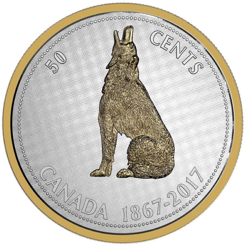 Fine Silver 6 Coin Set with Gold Plating - Big Coin Series: Alex Colville 50 Cents Howling Wolf Reverse