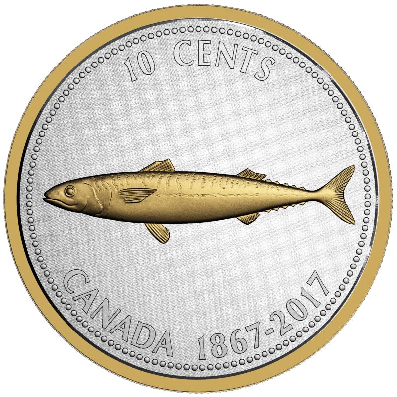 Fine Silver 6 Coin Set with Gold Plating - Big Coin Series: Alex Colville 10 Cents Mackerel Reverse