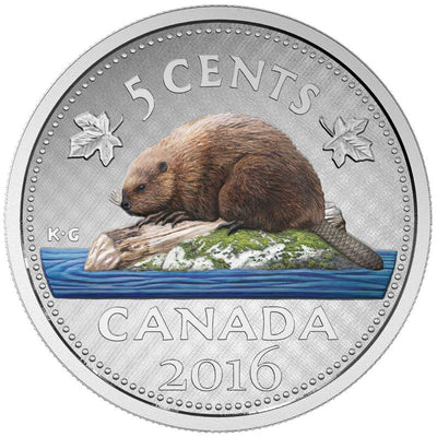 Fine Silver 6 Coin Set with Colour - Big Coin Series 5 Cents Beaver Reverse