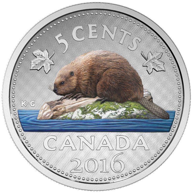 Fine Silver 6 Coin Set with Colour - Big Coin Series 5 Cents Beaver Reverse