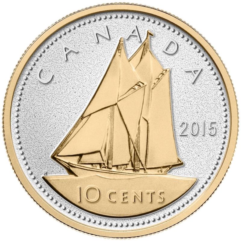 Fine Silver 6 Coin Set with Gold Plating - Big Coin Series 10 Cents Bluenose Reverse