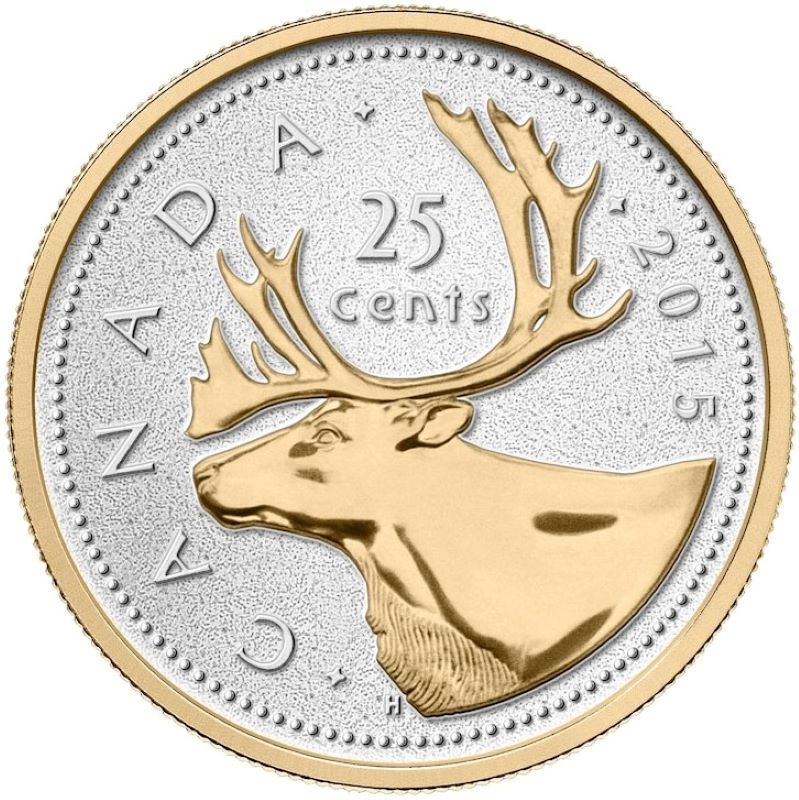Fine Silver 6 Coin Set with Gold Plating - Big Coin Series 25 Cents Caribou Reverse