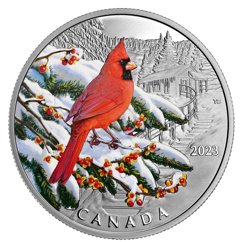 Fine Silver Coin with Colour - Colourful Birds: Northern Cardinal Reverse