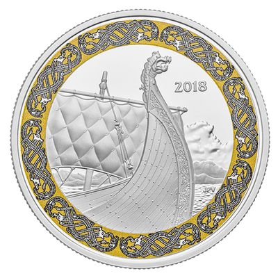 Fine Silver Coin with Colour - Norse Figureheads: Dragon's Sail Reverse