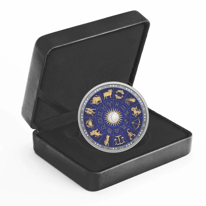Fine Silver Coin with Colour and Black Light Effect - Signs of the Zodiac Packaging