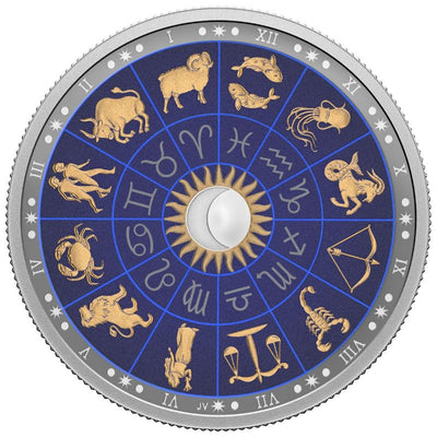 Fine Silver Coin with Colour and Black Light Effect - Signs of the Zodiac Reverse