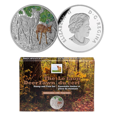 Fine Silver Coin with Colour and Stamp Set - Baby Animals: White-tailed Deer