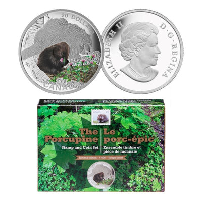 Fine Silver Coin with Colour and Stamp Set - Baby Animals: Porcupine