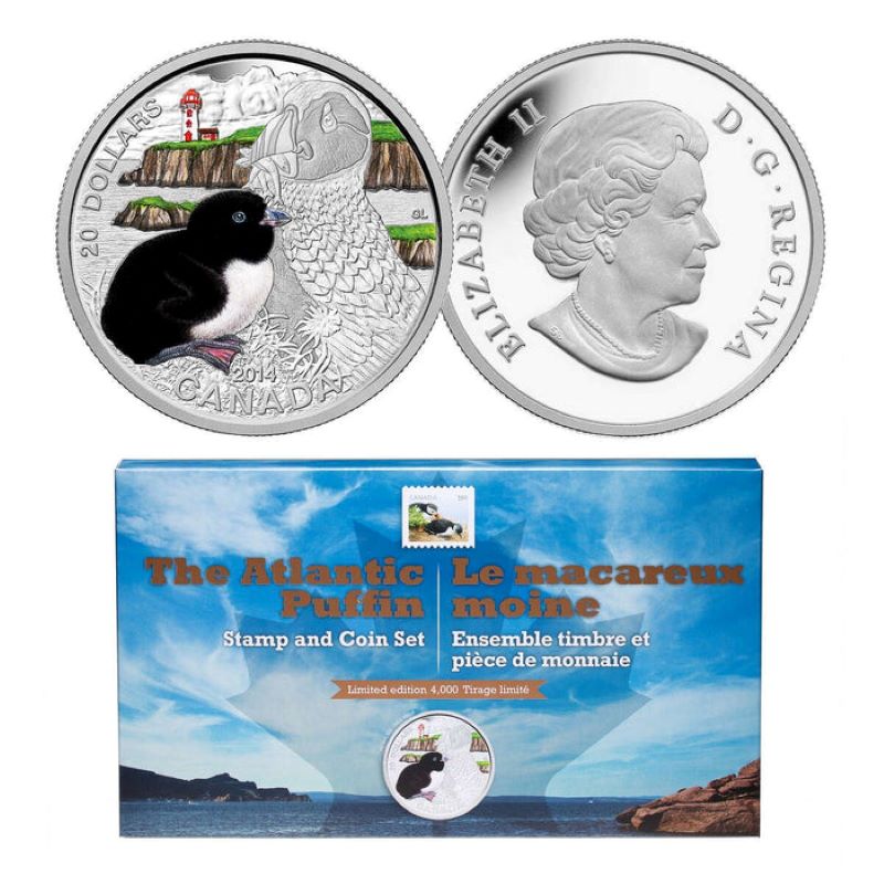 Fine Silver Coin with Colour and Stamp Set - Baby Animals: Atlantic Puffin