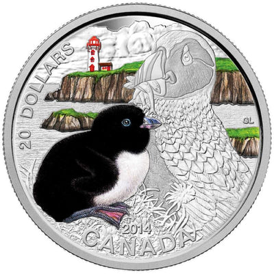 Fine Silver Coin with Colour and Stamp Set - Baby Animals: Atlantic Puffin Reverse