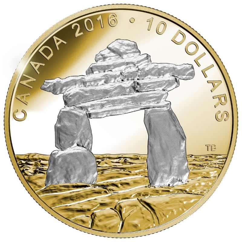 Fine Silver Coin with Gold Plating - Iconic Canada: Inukshuk Reverse