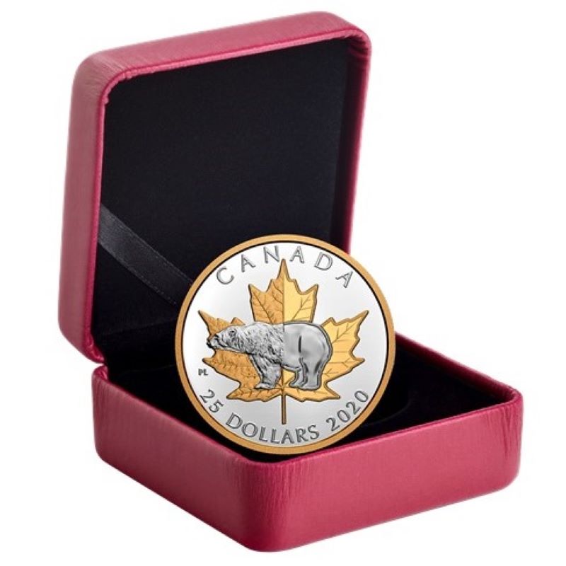 2020 $25 Fine Silver Piedfort Coin with Gold Plating - Timeless Icons: Polar Bear
