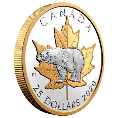 2020 $25 Fine Silver Piedfort Coin with Gold Plating - Timeless Icons: Polar Bear